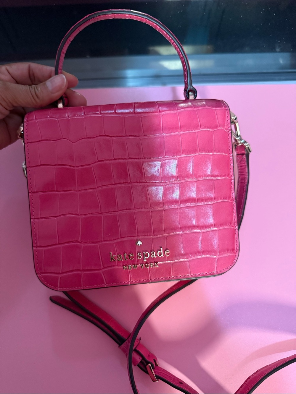 kate spade Hot Pink Croc-Embossed Crossbody Satchel